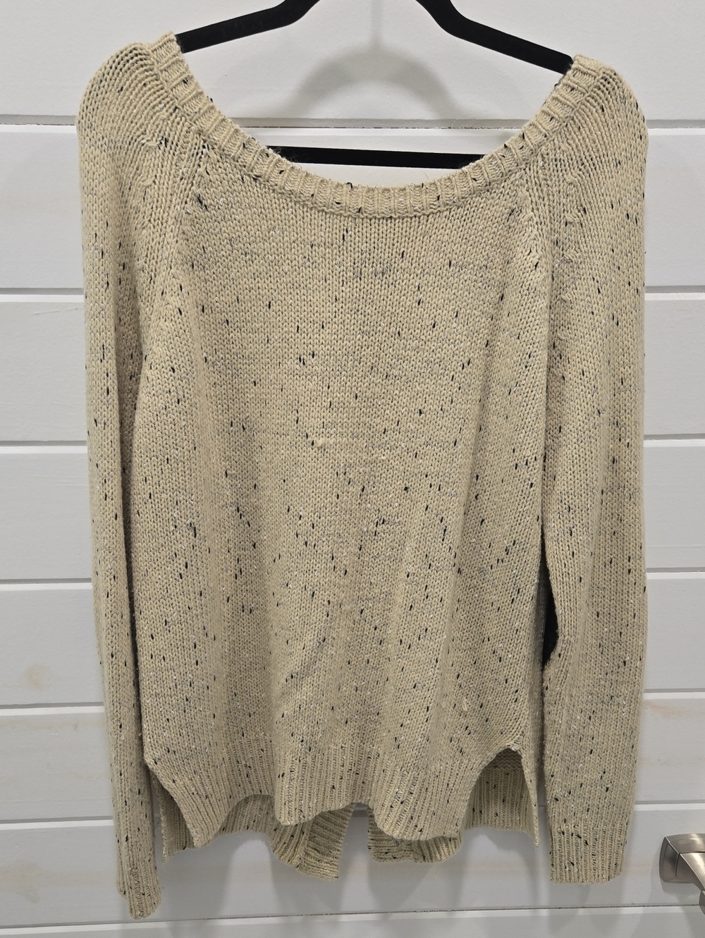Market & Spruce Speckled Beige Off-the-Shoulder Knit Sweater